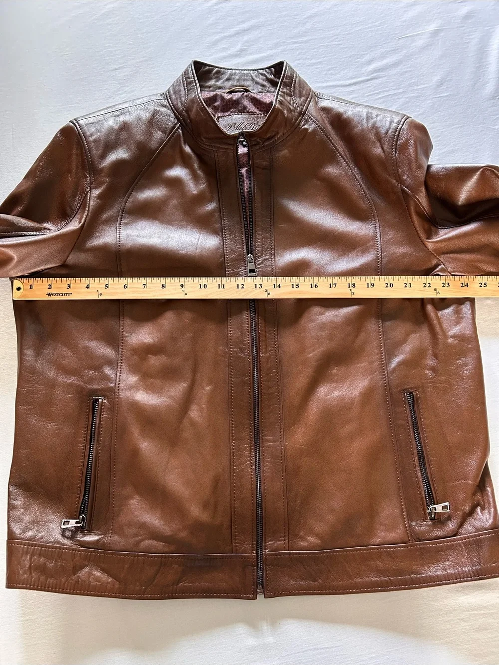 Genuine Lambskin Leather Jacket Brown Moto XL